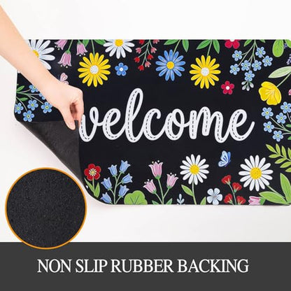 Welcome Mat 17x29 Non Slip Rubber Back Door Mat Outside Entrance - color: Colorful Flowers