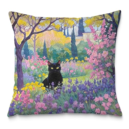 Spring Garden Black Cat Pillow Covers 18x18, Cats Lovers Lady Gifts, Cat Mom Grandma Gifts, Vintage Floral Cats Decorative Pillow Covers for Home Bedroom Living Room Office Decor - color: Style06