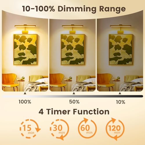 Picture Light for Wall, 15" Rechargeable Battery Operated LED Wall Sconce - color: Gold, size: 2 Count (Pack of 1)
