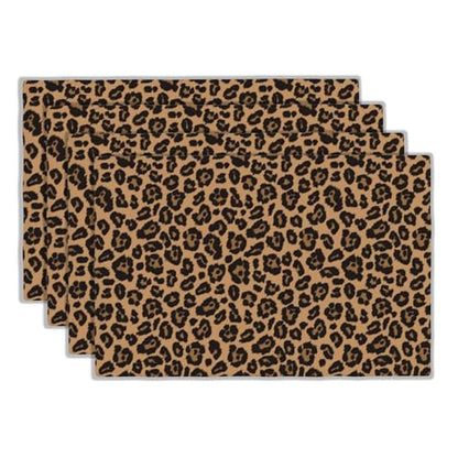 Black Brown Leopard Placemats Set of 4 Linen Washable 12x18 inch - color: Leopard