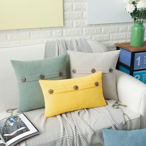 HWY 50 Cream White Chenille Throw Pillow Covers 16x16 Inch Buttons - color: Cream White, size: 16" x 16" (Pack of 2)