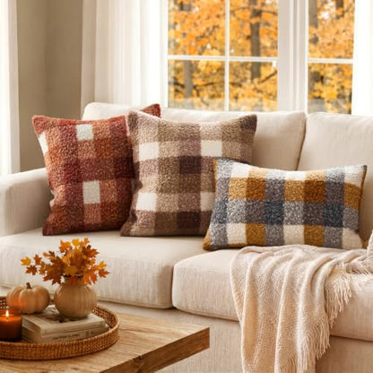 MIULEE Fall Plaid Pillow Covers Boucle Rust 16x16 Set of 2 - color: Rust, size: 16" x 16" (Pack of 2)