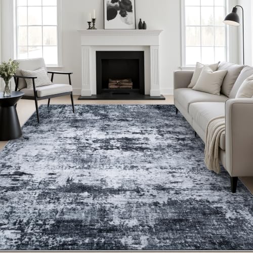 5x8 Area Rug Living Room: Modern Washable Indoor Carpet Black - color: Black, size: 5' x 8' (Rectangular)