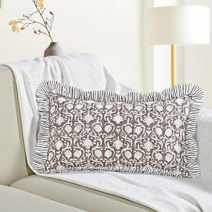 CPC Mocha Regal Block Print Ruffle Sham Pillow Cover 12x20 Inch, Pack of 1 - color: Mocha Regal, size: 20" x 12" (Pack of 1)