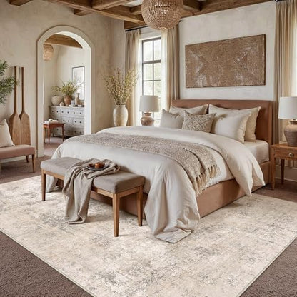 HUGEAR 5x7 Beige Abstract Washable Area Rug for Living Room - color: Beige, size: 5' x 7' (Rectangular)