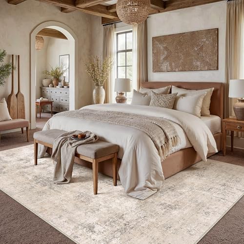 HUGEAR 6x9 Beige Abstract Washable Area Rug for Living Room - color: Beige, size: 6' x 9' (Rectangular)