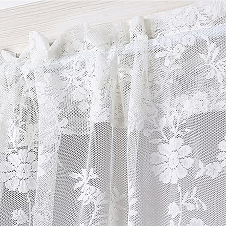 Rod Pocket Lace Sheer Valance Curtain White Mesh Window Kitchen Valance Embroidery Floral Voile Curtain forKitchen Cafe Dinning Bath Room, 2 Pcs, 60 x 12 Inches - color: Lace, size: 60"W x 12"L (Pack of 2)