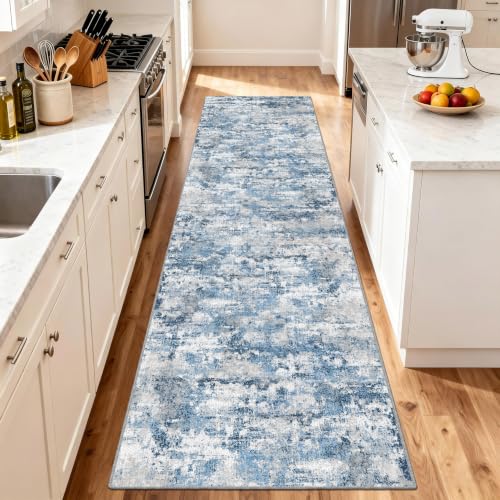 2.6x8ft Wide Rug Runners for Hallways Non Slip,Kitchen Runners,Ocean Blue - color: Abstract- Ocean Blue, size: 2'7" x 8' (Runner)
