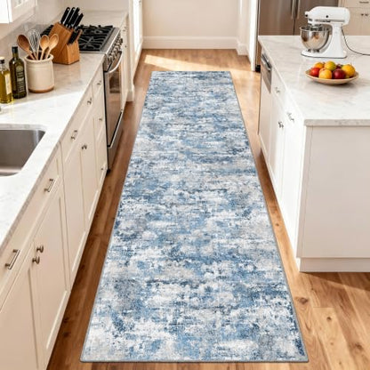 2.6x8ft Wide Rug Runners for Hallways Non Slip,Kitchen Runners,Ocean Blue - color: Abstract- Ocean Blue, size: 2'7" x 8' (Runner)