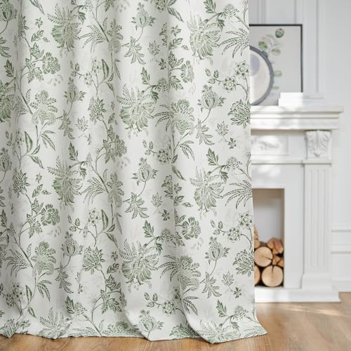 jinchan Green Floral Blackout Curtains 96 Inch Vintage Back Tab 2 Panels - color: *Green, size: 40"W x 96"L (Pack of 2)