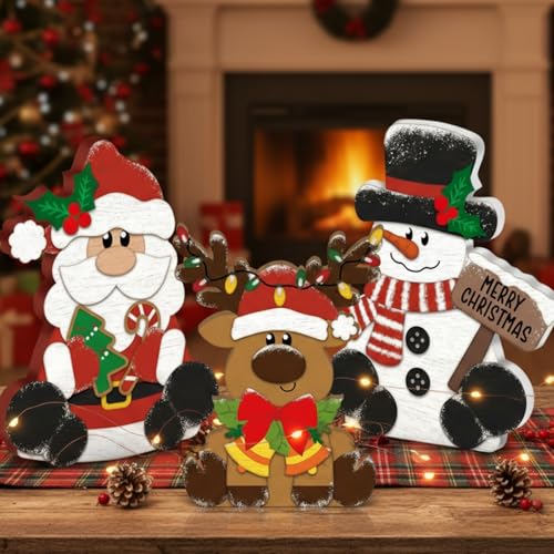 GlikCeil 3 Pcs Christmas Wooden Decorations Table Centerpieces - style: Merry Christmas