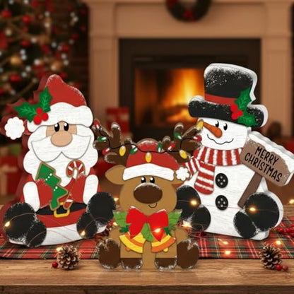 GlikCeil 3 Pcs Christmas Wooden Decorations Table Centerpieces - style: Merry Christmas