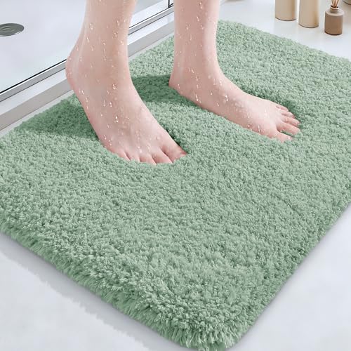 ACCUMTEK Sage Green Bathroom Rugs, Flurry Non Slip Bath Rug, Ultra Soft Plush Absorbent Bathroom Mat, Machine Washable Luxury Toilet Rug Set, Bath Mat for Tab, Shower and Bathroom, 24"x17" - color: Sage Green, size: 1'5" x 2' (Rectangular)