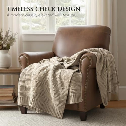 EVERGRACEHOME Modern Checkered Chenille Throw Blanket, 50x60, Sand Dune - color: Sand Dune, size: 50" X 60"