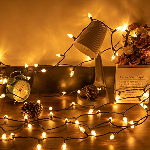 AWQ 200LED 66FT C6 Christmas String Lights Plug in Fairy Twinkle Multicolor - color: Warm White