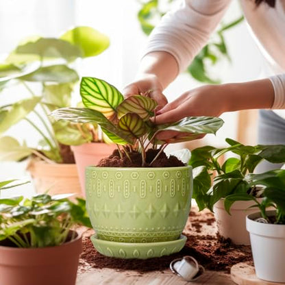 G EPGardening Ceramic Planter 5.5 Inch, Boho Plant Pot Indoor, Green - color: Columnar Green