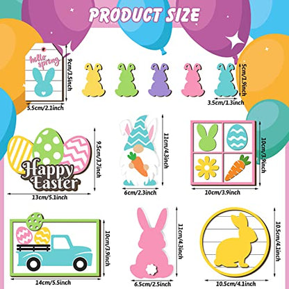 Jetec 12 Pcs Easter Tiered Tray Decoration Set - Easter Bunny Trail Carrot Table Signs Wooden Farmhouse Decoration for Spring Rustic Home Kitchen Decor - style: Bunny