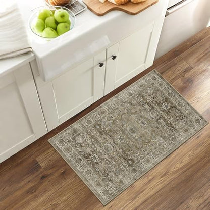 2x3 Entryway Rug Brown Grey Washable Kitchen Rugs for Entryway - color: Antique/Moss, size: 2'*3'(Rectangular)