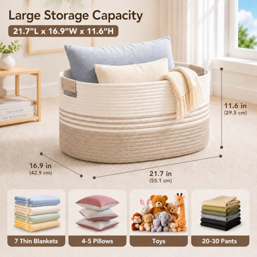 Laundry Hamper with Handles, 72L Rope Laundry Basket, Light Brown & White - color: Light Brown & White, size: 72L