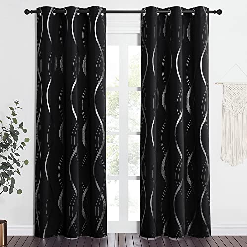 NICETOWN Blackout Curtain Panels 84 inches - Light Reducing Thermal Insulated Solid Grommet Blackout Curtains/Panels/Drapes for Living Room/Nursery/Kids Room (Set of 2, 42" Wide, Black) - color: 1 - Black, size: 42"W x 84"L (Pack of 2)