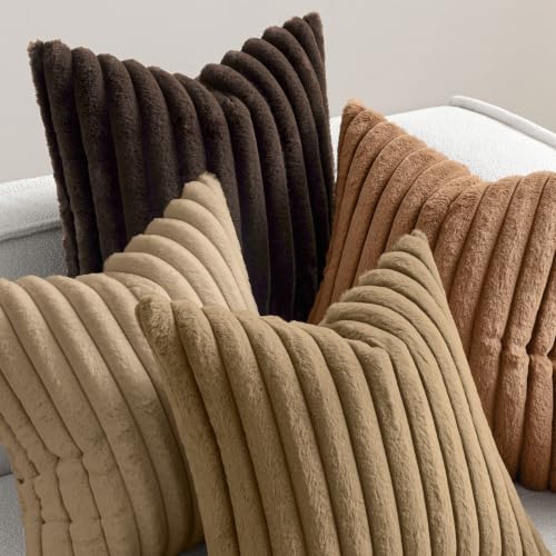 MIULEE Fall Faux Fur Plush Decorative Throw Pillow Covers 18x18, Dark Brown - color: Dark Brown, size: 18" x 18" (Pack of 4)