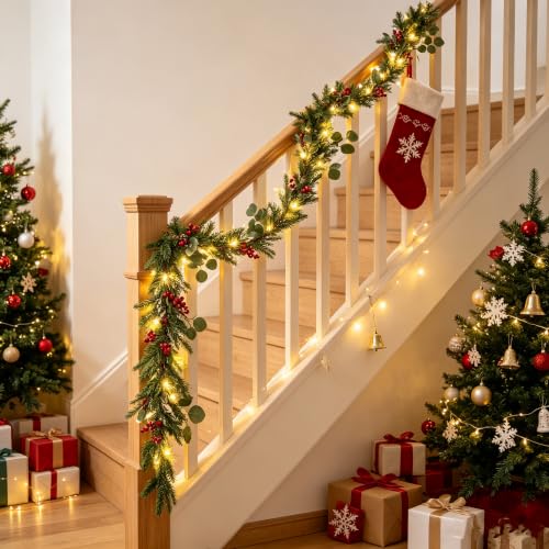 DR.DUDU 6FT Christmas Garland with Lights Mantel Decorations - size: 6FT