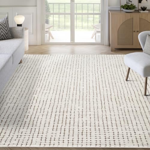Abani Cream Runner Rug – 2' x 6' – Oliver Collection – Grid Pattern – Non-Shedding, Easy to Clean – Durable for Hallway, Entryway, or Bedroom, Pet & Child Friendly - color: Cream/Brown, size: 2'2" x 6' (Rectangular)