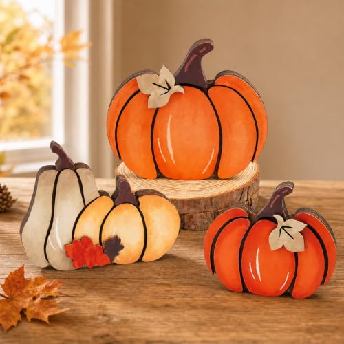 3PCS Wooden Pumpkin Set, Fall Decor Thanksgiving Table Centerpiece - color: Multicolor2