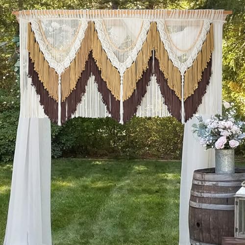 Macrame Wall Hanging Brown Tassel Knotting Fiber Art Boho Decor 47" W*25" L - color: Brown