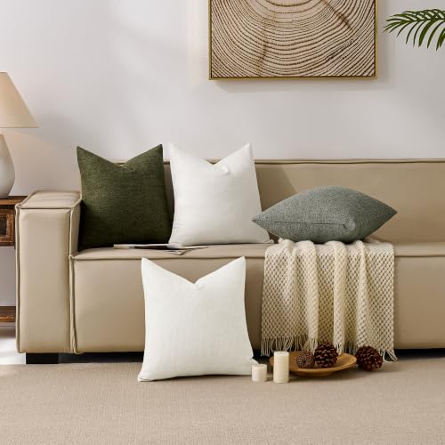 Natural Linen Look Throw Pillow Covers 18x18 inch Set of 2, Textured Woven Decorative Pillow Covers, Neutral Farmhouse Cushion Covers for Couch Sofa Living Room Bedroom Cream White - color: Cream White, size: 18" x 18" (Pack of 2)