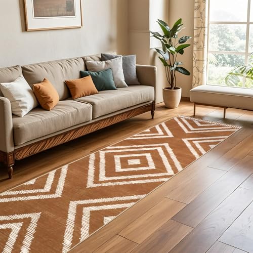 Brown Boho Hallway Runner Rugs 2x10ft Non Slip Washable for Kitchen - color: Brown, size: 2' x 10' (Rectangular)