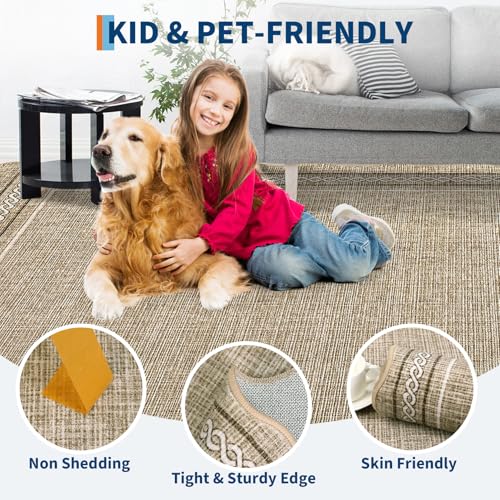 GarveeHome Washable Area Rugs 9x12 Living Room Rug Scalloped Non Slip, Jute - color: Jute Color, size: 9' x 12' (Rectangular)