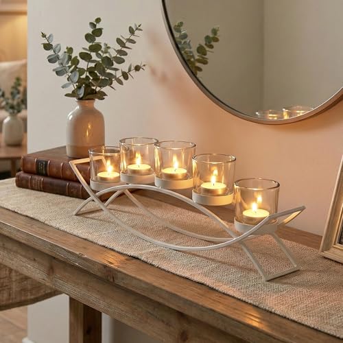Seraphic Table Centerpieces for Dining Room, Tealight Candle Holder, White - color: White, size: 5 Cup