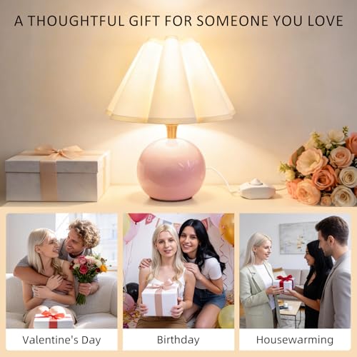 Small Bedside Table Lamp, 11.8'' Ceramic Stepless Dimmable Lamp (Pink) - color: Pink