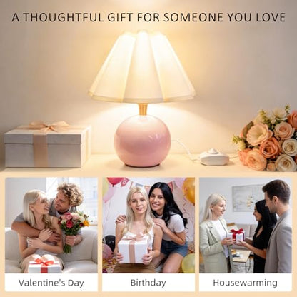 Small Bedside Table Lamp, 11.8'' Ceramic Stepless Dimmable Lamp (Pink) - color: Pink