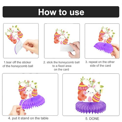 9 Pieces Easter Honeycomb Centerpieces Table Decor, Cute Bunny Chick and Eggs Happy Easter Spring Festive Pattern Table Topper Ornaments Signs, Holiday Easter Day Party Decorations