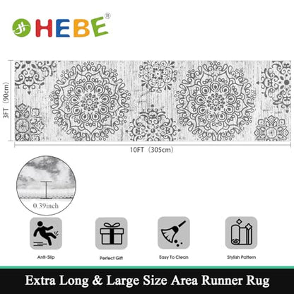 HEBE Hallway Runner Rug 3'x10', Washable Non Slip Kitchen Rug Runner - color: Grey, size: 3' x 10' (Rectangular)