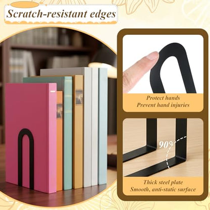 12 Pcs Black Book Ends, Heavy Duty Metal Book Ends for Shelves