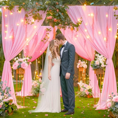 10 x 10 Baby Pink Backdrop Curtains with Lights String for Party - color: Baby Pink, size: W5' x H10'(2 panels)