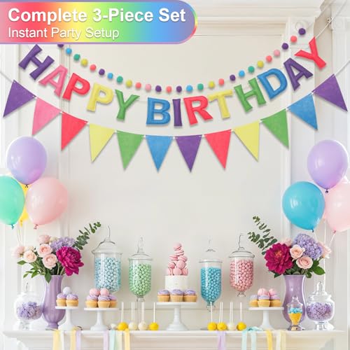 Pre-Strung Felt Happy Birthday Banner Pastel Garland Set - color: Macaron