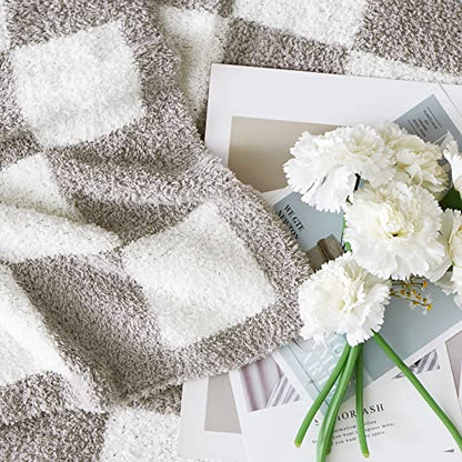 WRENSONGE Soft Twin Size Checkered Blanket for Bed-Cozy Knitted Blankets - color: Aspen Grey, size: Twin(60"x80")