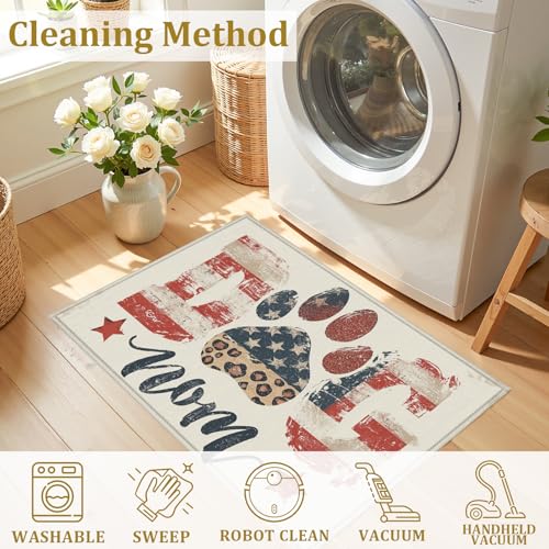 American Flag Dog Mom Bath Mat Rug, Dog Lover Door Mat Doormat Entrance Non-Slip Bathroom Rugs for Entryway Bathroom Kitchen 17 x 30 Inch - color: American Flag Dog Mom