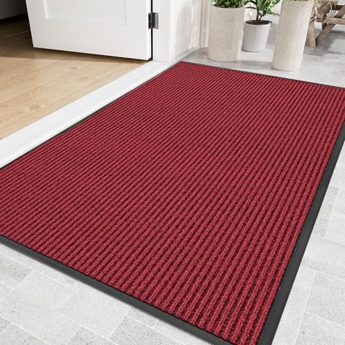 Front Door Mat, 48" x 36" Heavy Duty Indoor Outdoor Doormat - color: Red Stripe, size: 3' x 4' (Rectangular)