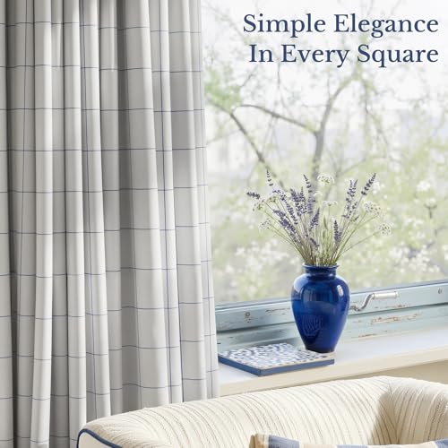 NICETOWN 100% Blackout Navy Blue Plaid Curtains, 2 Panels, W52xL84 - color: Navy Blue, size: 52"W x 84"L (Pack of 2)