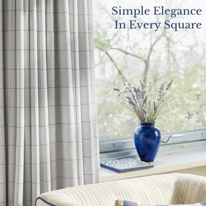 NICETOWN 100% Blackout Navy Blue Plaid Curtains, 2 Panels, W52xL84 - color: Navy Blue, size: 52"W x 84"L (Pack of 2)