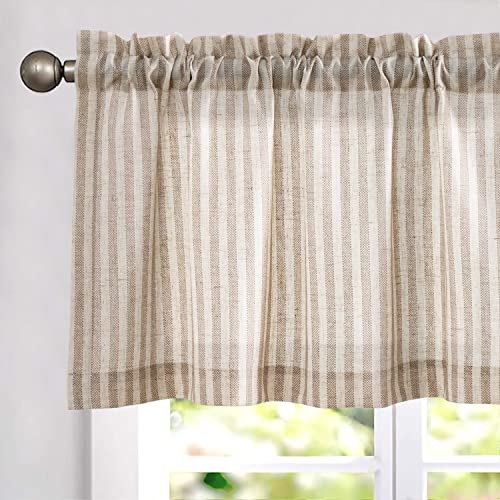 jinchan Linen Boxter Stripe Valances for Window 50 x 16 inch, Tan,1 Panel - color: Boxter Stripe | Tan on Linen, size: 50"W x 16"L (Pack of 1)