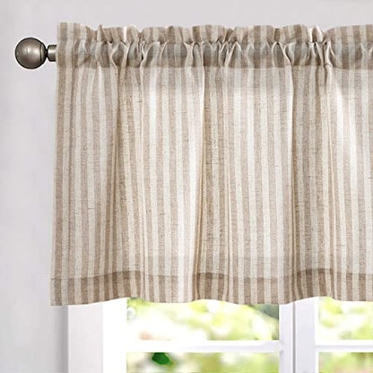 jinchan Linen Boxter Stripe Valances for Window 50 x 16 inch, Tan,1 Panel - color: Boxter Stripe | Tan on Linen, size: 50"W x 16"L (Pack of 1)