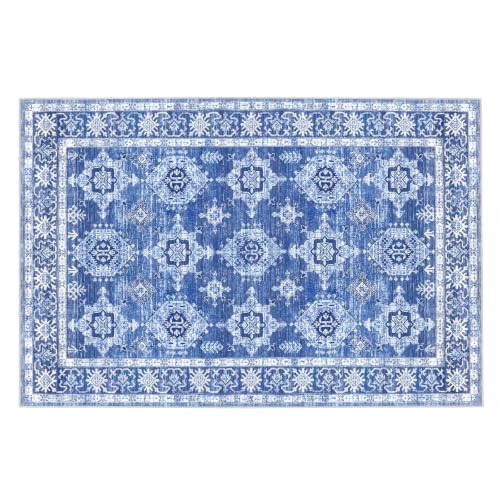 HOOBRO Washable Rug 6 x 9 Area Rugs for Living Room, Non-Slip Rug - color: Vintage Blue, size: 6' x 9' (Rectangular)