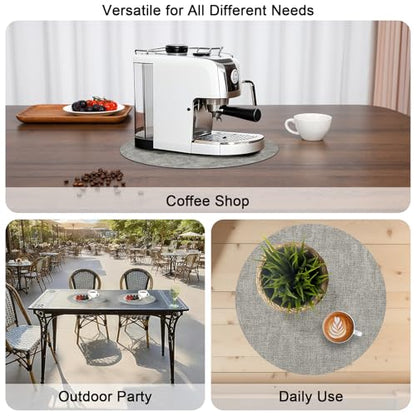 Myir JUN 14" Round Placemats Set of 4, Reversible Dual-Color Place Mats - color: Gray Blue