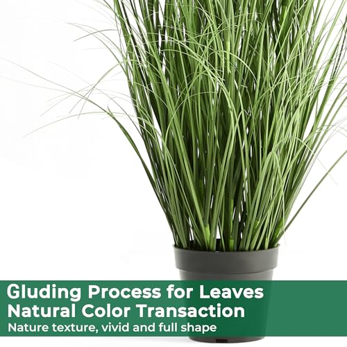 Faux 4ft 2-Pack Horsetail Reed Grass with Green Spikes in Black Pot - color: Green